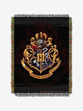 Hot Topic Harry Potter Hogwarts Crest Throw Blanket / Tapestry Woven Metallic